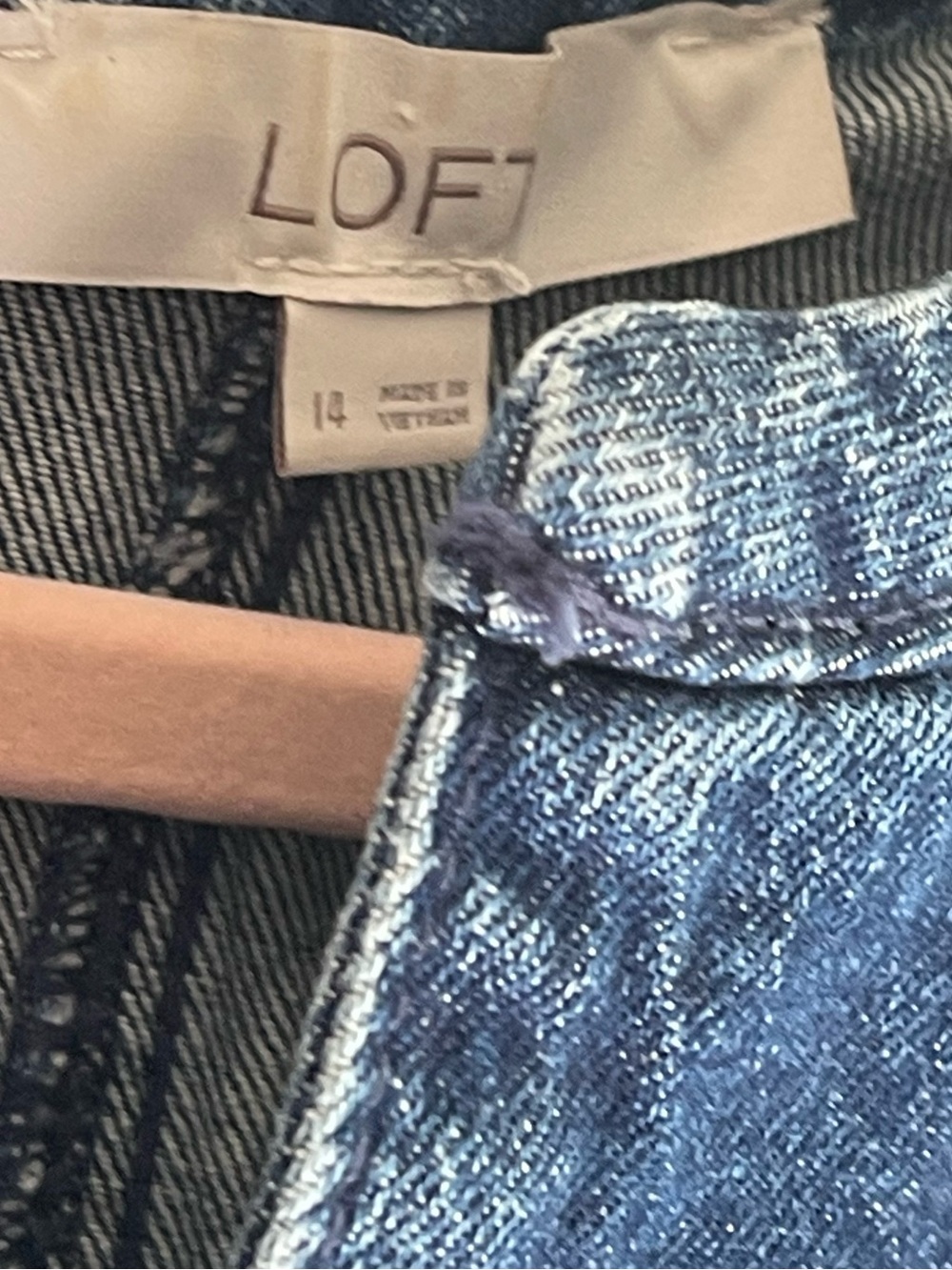 LOFT Seamed Barrel Sleeve Denim Mini Dress Blue Size 14 Cotton western - Picture 6 of 6